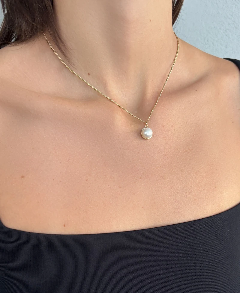 Adornia Gold Natural Freshwater Pearl Button Pendant Necklace