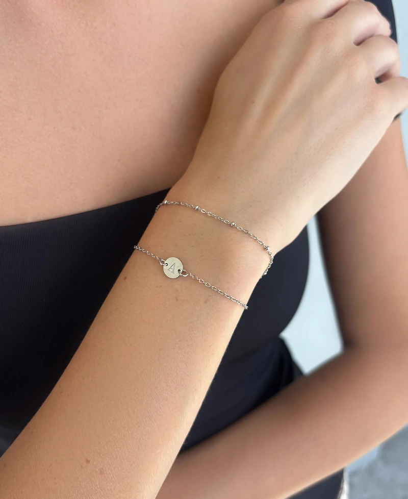Adornia Tarnish Resistant Silver Initial Engraved and Paperclip Chain Bracelets