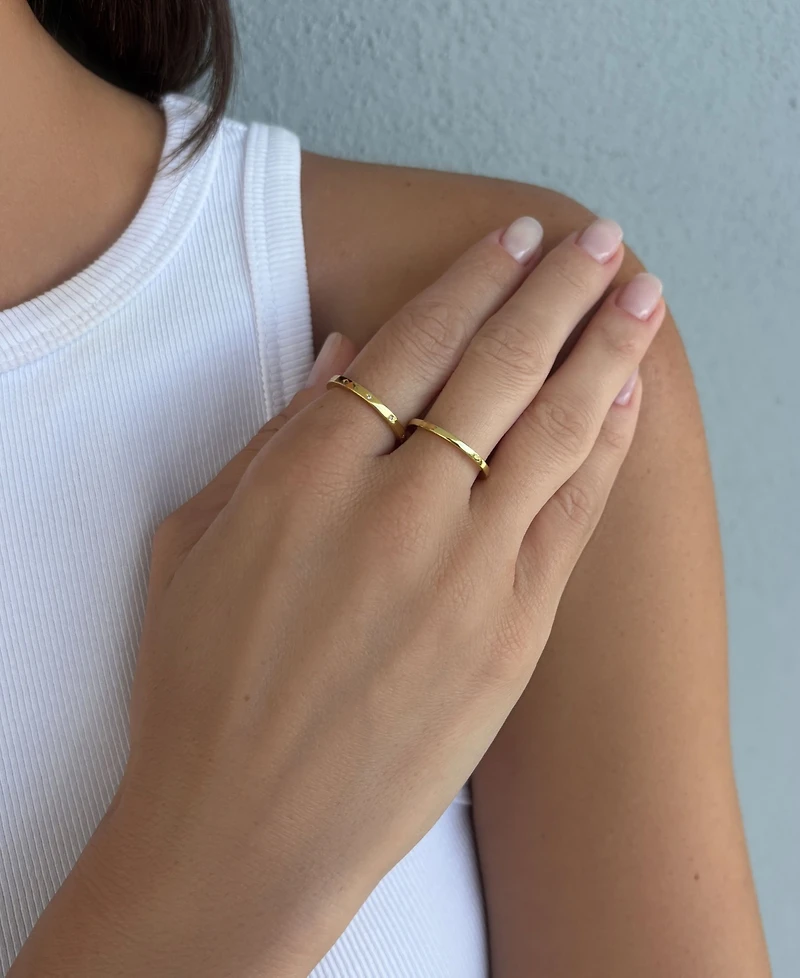 Adornia Gold Cubic Zirconia Star Eternity Band and Plain Set