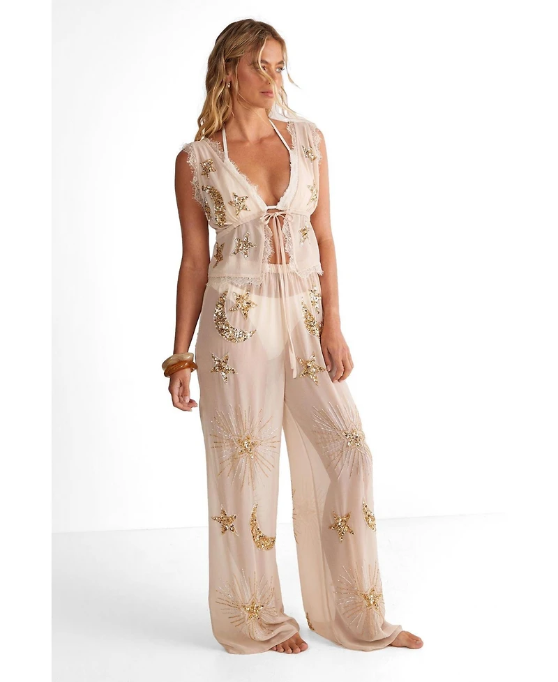 Nasty Gal Women's Moon and Star Wide Leg Beach Trouser