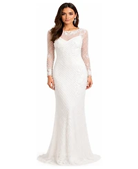 Lara Women's High Neck, Long Sleeve Beaded Wedding Gown
