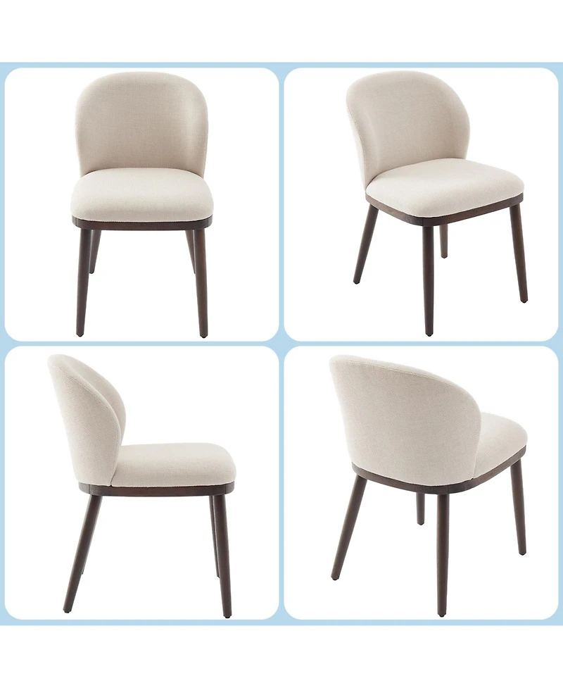 homfan Set of 2 Dining Chairs, Linen Upholstered Chairs with Ergonomic Back and Wood Legs for Kitchen or Room