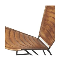HomeRoots 23" Leather and Iron Striped Side Chair