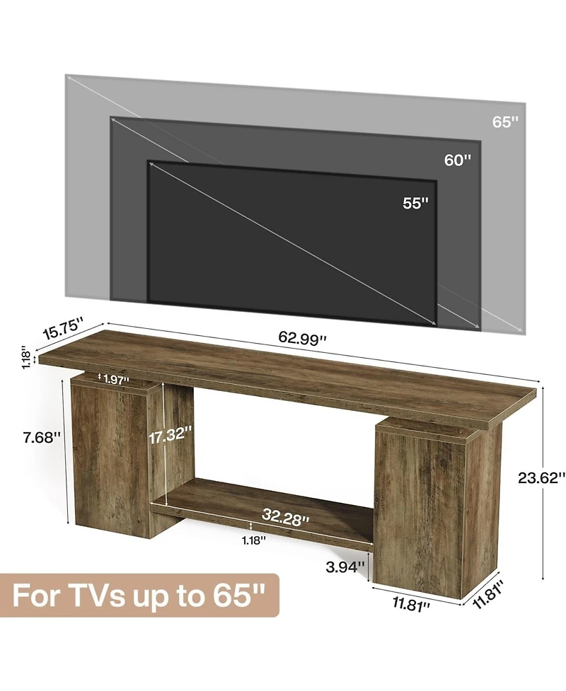 Tribesigns 63" Farmhouse Tv Stand for TVs up to 65", Rustic Wood Entertainment Center with Open Storage Shelf