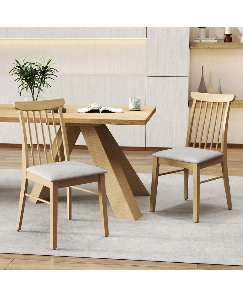 Slickblue Set of 2 Fabric Upholstered Dining Chairs Rubber Wood Frame Armless