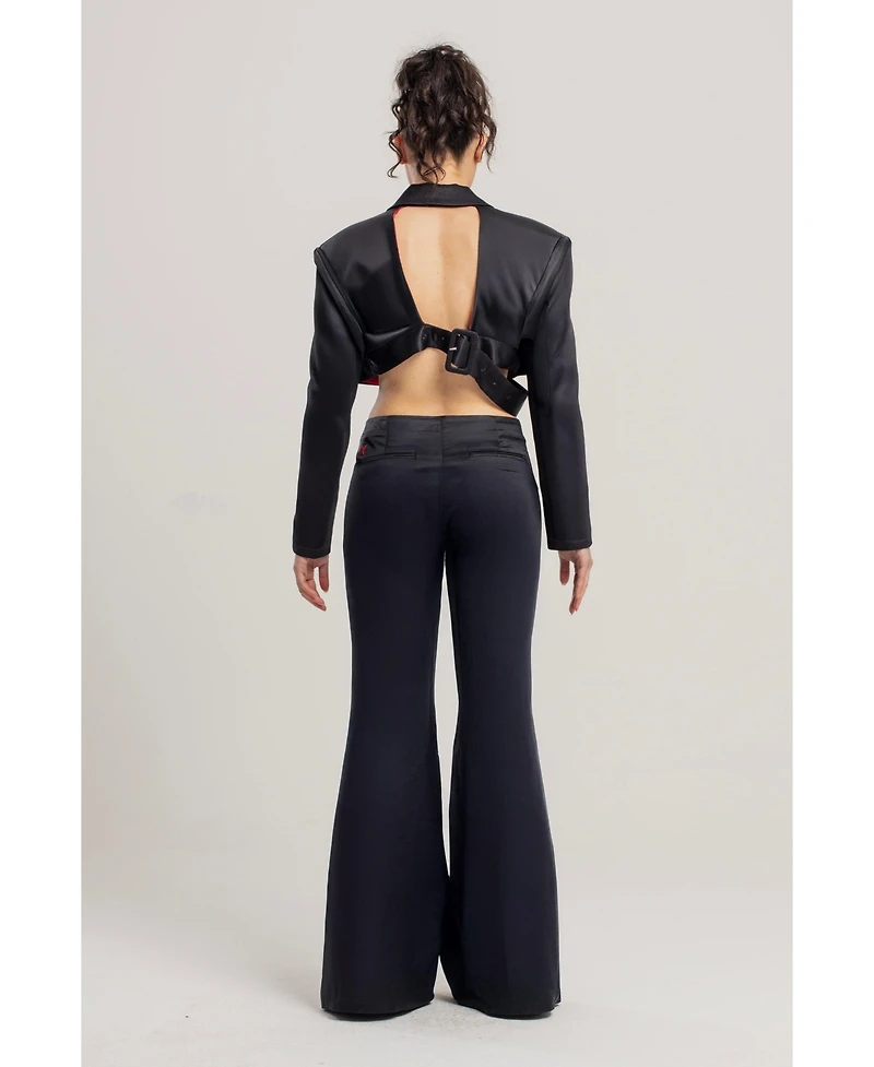 Pcfg Women's Linen-Blend Shiny Cropped Belted Woven Jacket
