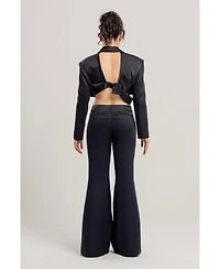 Pcfg Women's Linen-Blend Shiny Cropped Belted Woven Jacket
