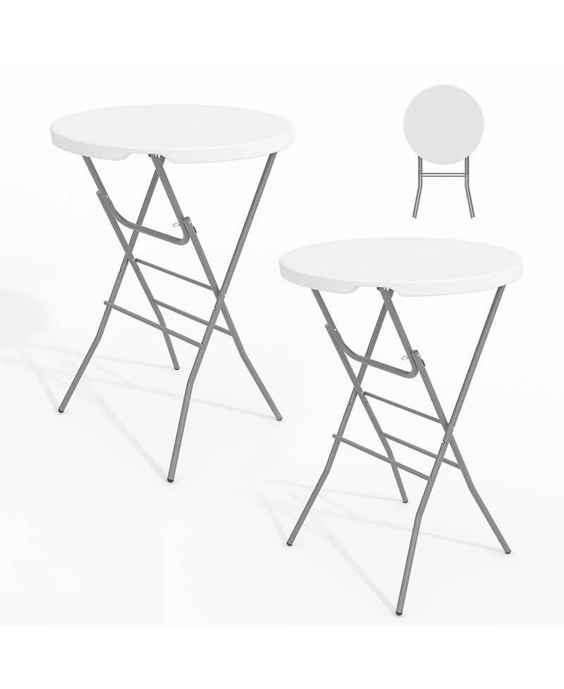 gaomon 2 pieces 32" Outdoor Hdpe Round Folding Cocktail Table, Folding Bar Table for Patio Backyard Indoor and Outdoor Events