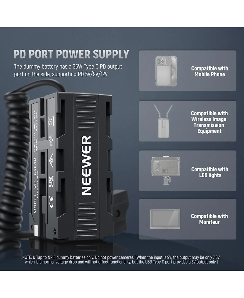 Neewer Vp-F550X2 Camera Battery and Charging Accessory with Usb C for select Sony Np-f-series devices