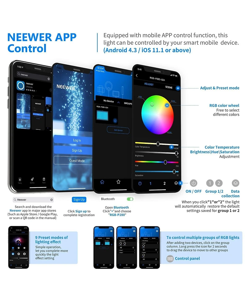 Neewer Rgb-P280 Camera Tripod with CRI97, Rgb