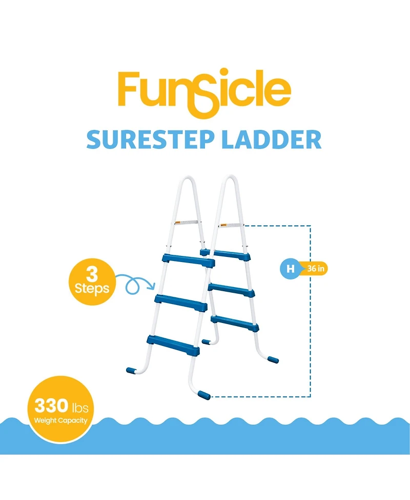 Funsicle 36 Inch SureStep 3 Stair Outdoor Above-Ground Swimming Pool Ladder