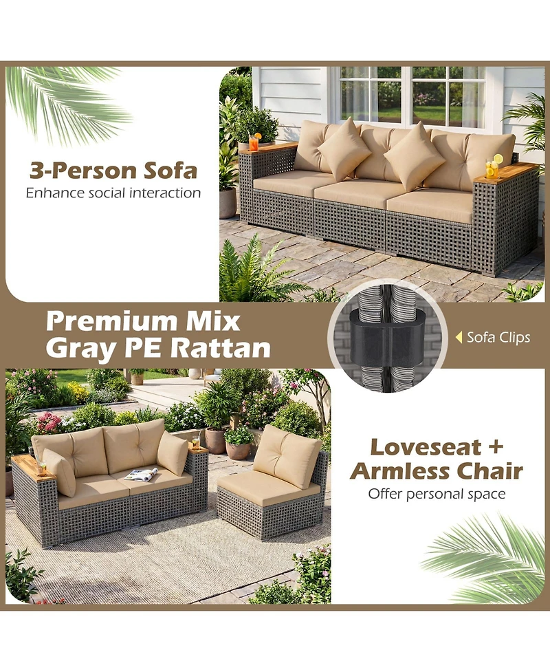 Gymax Patio Wicker Sectional Furniture 3 Piece Outdoor Couch Set for Garden