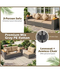 Gymax Patio Wicker Sectional Furniture 3 Piece Outdoor Couch Set for Garden