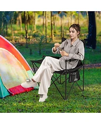 Gymax 2 Piece Oversized Camping Chair with Side Table Storage Pockets Cup Holder for Trip