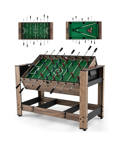 Slickblue Indoor Game Table 2-in-1 Foosball and Pool Combo for Family Play