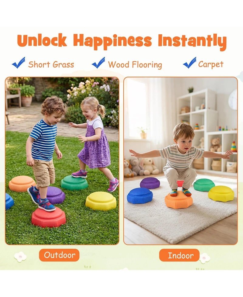 Gymax 6 Piece Stepping Stones for Kids Non-Slip Balance Sensory Toys Indoor Outdoor