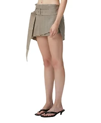 Pcfg Women's Linen-Blend Half-Pleated Super Mini Skirt