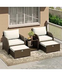 homfan 5 Piece Outdoor Patio Set, Pe Wicker Furniture with Hidden Ottomans, Cushions and Glass Coffee Table, for Porch and Backyard