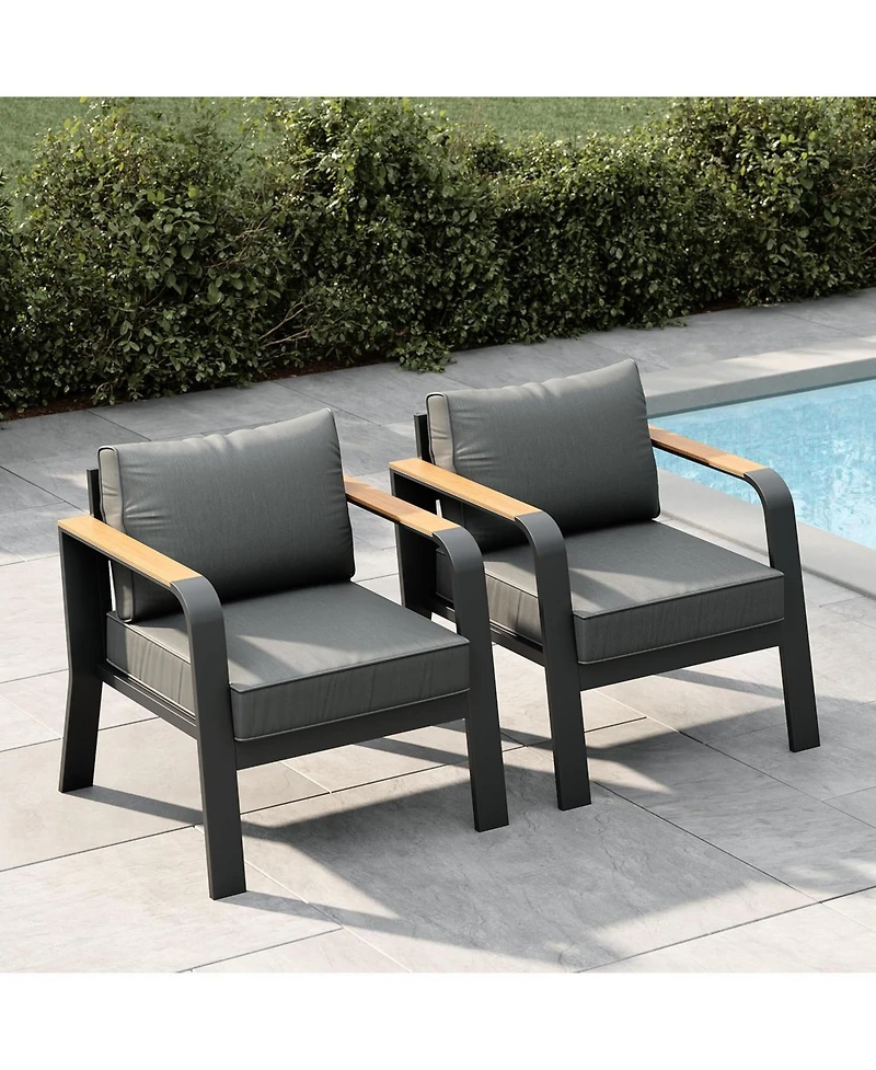 gaomon Outdoor 2 Pieces Single Cushioned Sofa Armchair, Outdoor Furniture for Garden, Balcony, Deck, Backyard