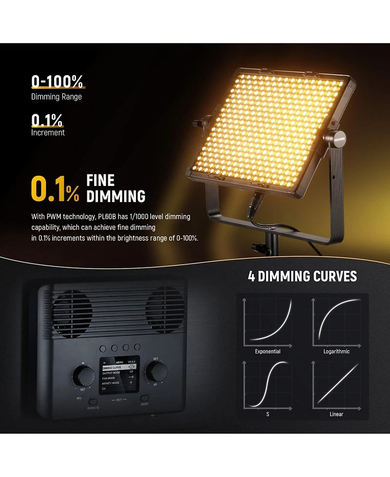 Neewer PL60B Led Video Light with 26600Lux, 2500K-8500K
