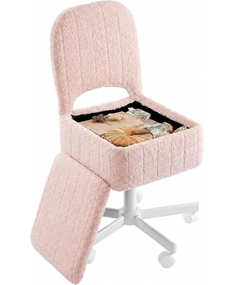 gaomon Vanity Stool Chair with Storage and Folding Back, Height Adjustable Lift Ottoman Swivel and Quiet Wheels