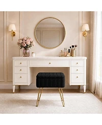 gaomon Vanity Stool with Storage, Faux Fur Ottoman with Metal Legs and Anti-Slip Feet