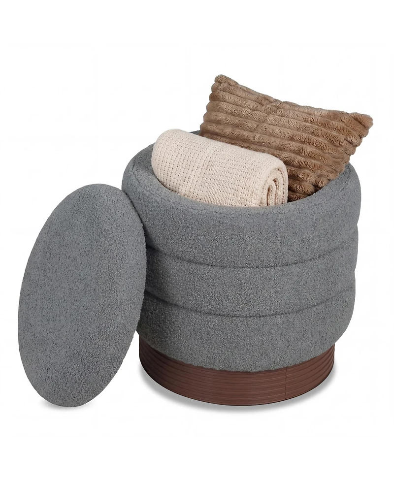 Slickblue Living Room Round Storage Ottoman with Wood Frame and Hidden