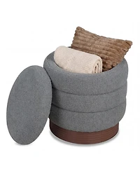 Slickblue Living Room Round Storage Ottoman with Wood Frame and Hidden