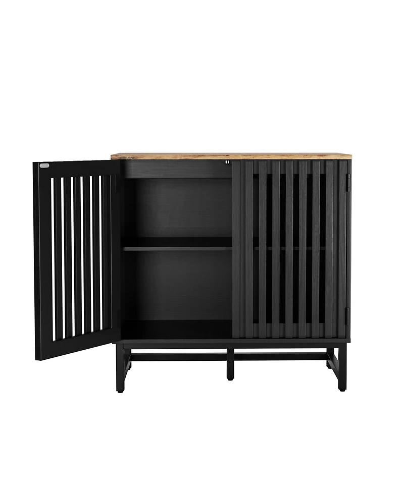 Clihome Modern Storage Cabinet with Slatted Grille Striped Door, Mdf Dresser Sideboard with Metal Legs