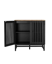 Clihome Modern Storage Cabinet with Slatted Grille Striped Door, Mdf Dresser Sideboard with Metal Legs