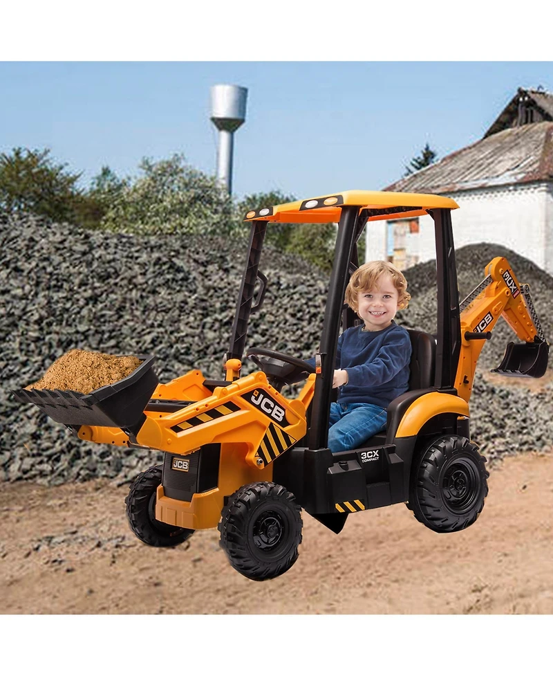homfan 4 in 1 Jcb 12v Kids Ride On Electric Car, 45 Inch Excavator Bulldozer and Tractor with Remote Control for Boys and Girls Ages 3 to 8