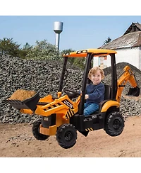 homfan 4 in 1 Jcb 12v Kids Ride On Electric Car, 45 Inch Excavator Bulldozer and Tractor with Remote Control for Boys and Girls Ages 3 to 8