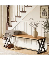 Tribesigns Solid Wood Entryway Shoe Bench, 55" Long End of Bed Bench with Metal Legs
