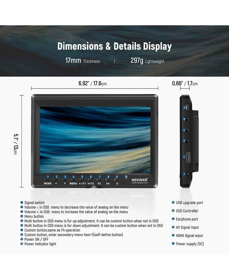 Neewer F100 Camera Battery and Charging Accessory with 7 Inch, 4400mAh