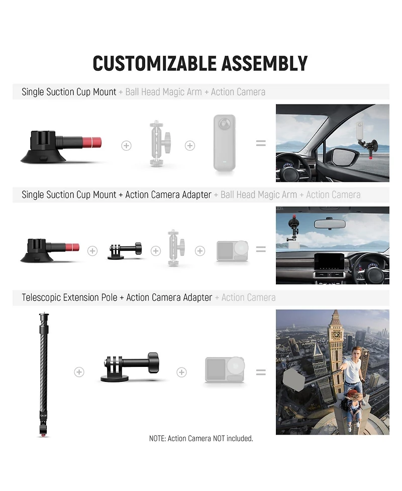 Neewer CA136 Camera Mounting Accessory with 60cm, 2.2lb, 1kg for select GoPro, Dji and Insta360 action cameras