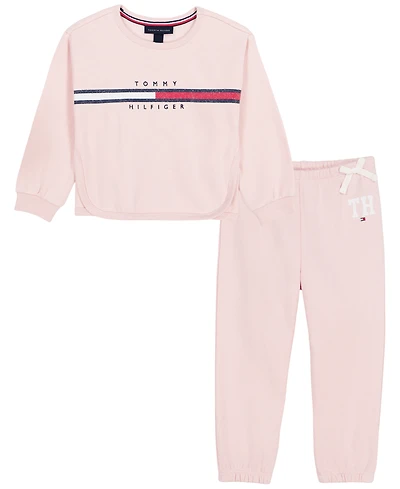 Tommy Hilfiger Girls' 2T-6X Long-Sleeve Sweatshirt and Pants, 2-Piece Set