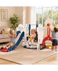 Homfan 7 In 1 Toddler Slide Swing Set Kids Climber Play Set With Extra Long Slide Basketball Hoop Soccer Multi Game For Indoor Play