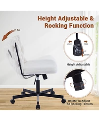 homfan Home Office Desk Chair with Wheels, Wide Seat Criss-Cross Armless Swivel Makeup Vanity Chair, Modern Cross-Legged Task Chair, Beige