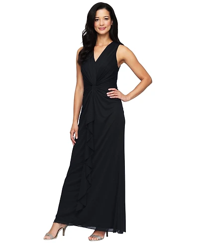 Alex Evenings Women's Sleeveless Twist Waist Cascade Detail Long Dress