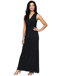 Alex Evenings Women's Sleeveless Twist Waist Cascade Detail Long Dress