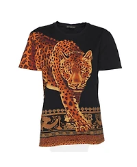 Pre-Owned Versace Women's Leopard Graphic Print Jersey T-Shirt