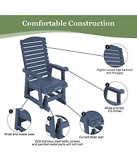 Mega Casa Poly Lumber Patio Glider for One Person, with Cup Holders, High Backrest and Deep Contoured Seat, Hips Material, All-Weather Resistant