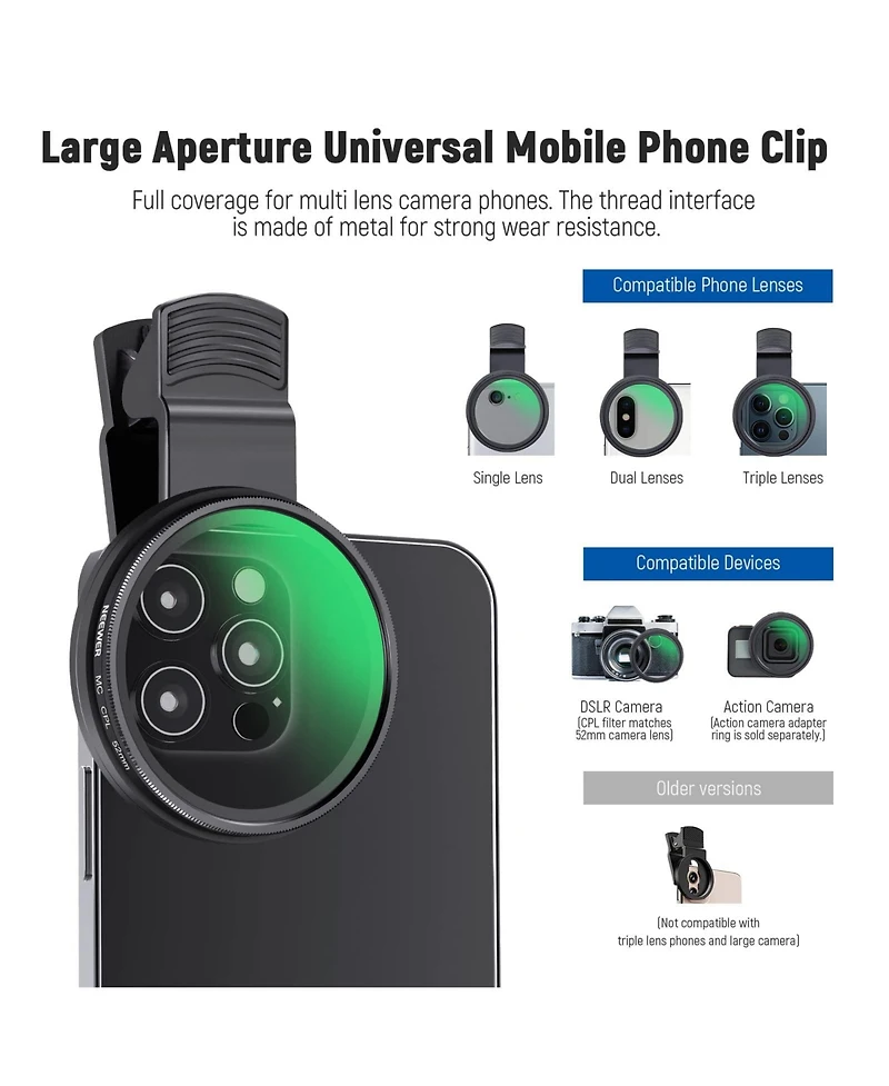 Neewer Fl-26 Camera Lens Accessory with Cpl for select iPhone and Android mobile devices