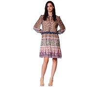 julia jordan Women's Ruffle Details Long-Sleeve Dress