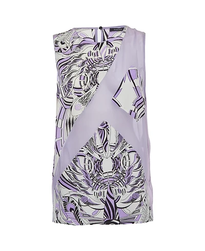 Pre-Owned Versace Women's Abstract Print Paneled Silk and Chiffon Sleeveless Top