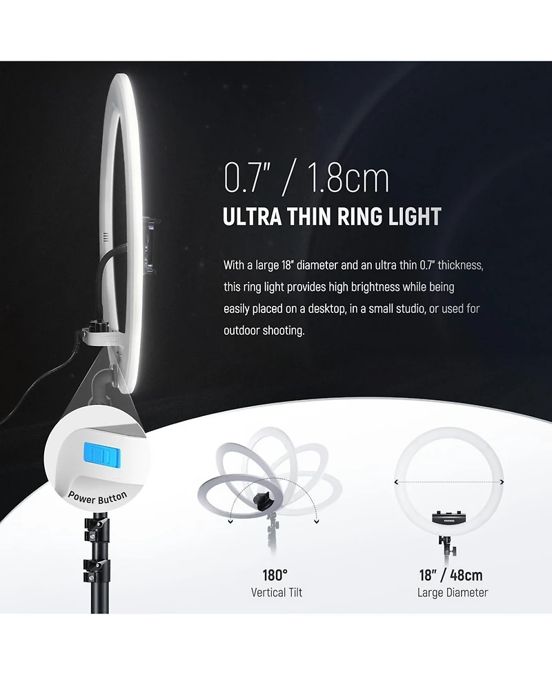 Neewer 18 inch Ring Light with Tripod Stand and Phone Holder, Ultra Thin Video Ringlight 2900K-7000K TLCI98 App Control, Softer Lighting for Lash