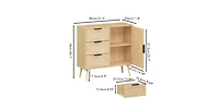 Flynama Modern Rattan Wood Dresser 3 Drawer Storage Cabinet with Adjustable Shelf Anti Tip