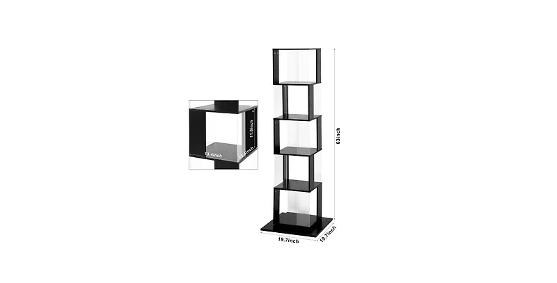 flynama 5-Tier 360 Degree Rotating Bookshelf with Acrylic Panels Display Shelf