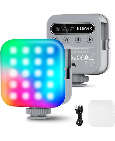 Neewer Magnetic 360degree(s) Rgb Mini Led Video Light, CRI96+ 2500-9000K, 18 Scenes, 2000mAh Battery, 3 Cold Shoes & 1/4" Thread