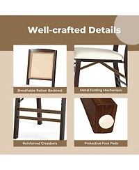 Costway Folding Dining Chairs with Linen Padded Seat and Rattan Backrest for Kitchen